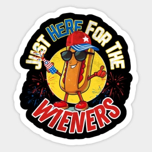 Hot Dog I'm Just Here For The Wieners 4Th Of July Sticker